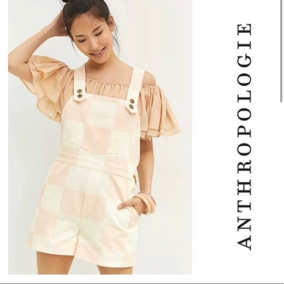 Anthropologie Pants - Anthropologie Hutch Pink and White Checkerboard Overall Romper